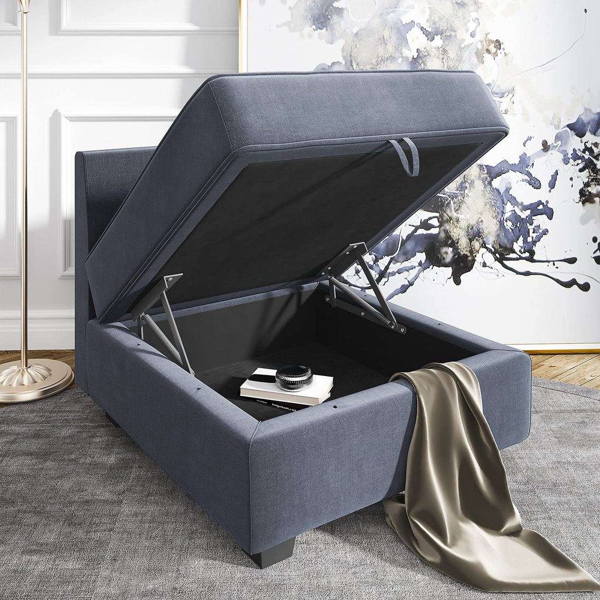 HONBAY Square Ottoman Module for Modular Sectional Sofa, Storage Ottoman Footrest and Seat Cube, Bluish Grey HONBAY