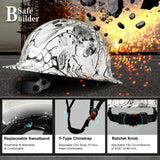 SAFEBUILDER SBD-G1C Construction Full Brim Safety Helmet HDPE Hard Hat Vented OSHA Approved Hardhats Sunshade Carbon Fiber Pattern Industrial Work Certified ANSI/ISEA Z89.1 (Shh Full Brim Hard Hat) SAFEBUILDER