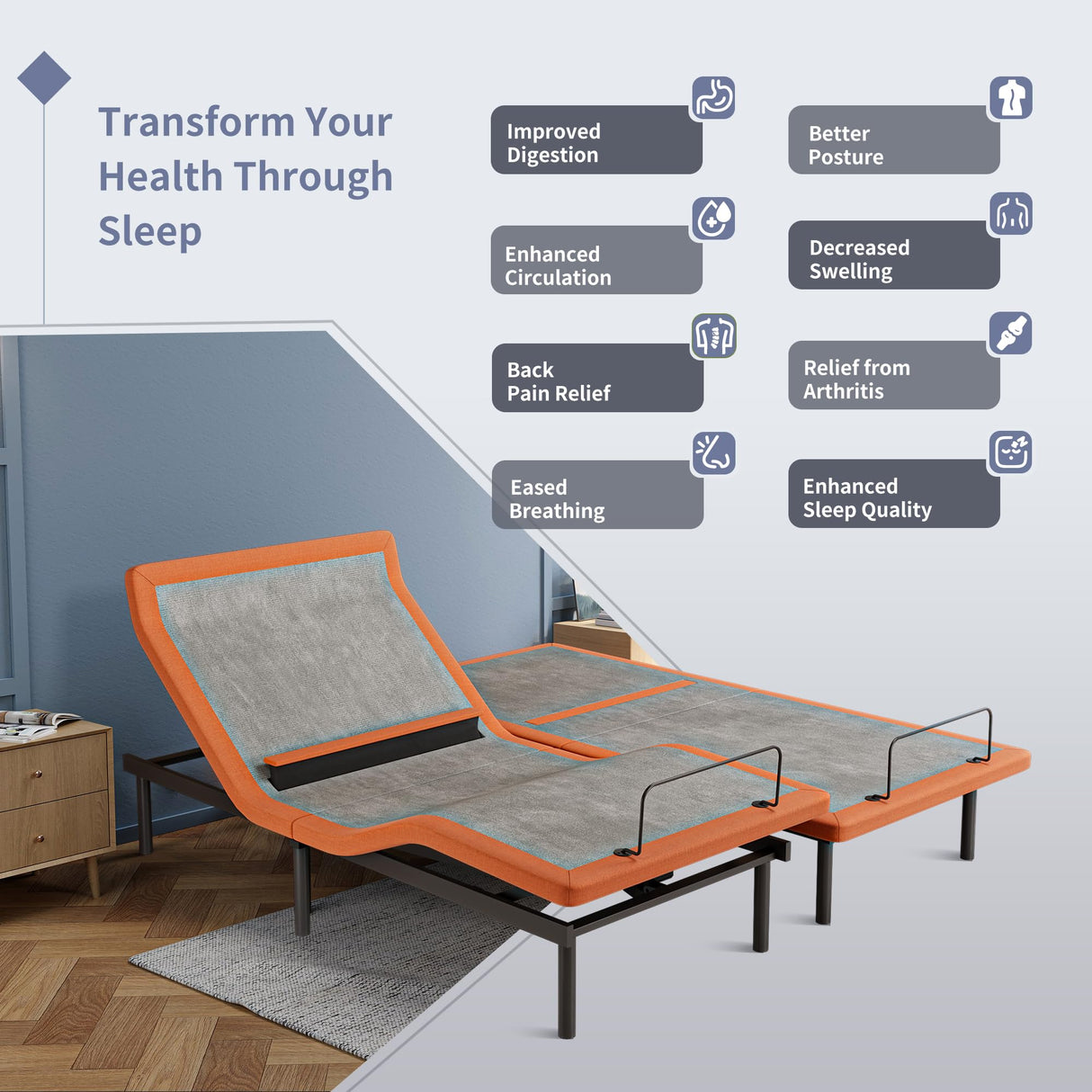 ESHINE Split King Adjustable Bed Frame with Lumbar Support, Head-Pillow-Tillt, Under Bed Light, Smart App Control, Zero Gravity, Ergonomic Incline, Wireless Remote, Dual USB Port, 6000 Series ESHINE