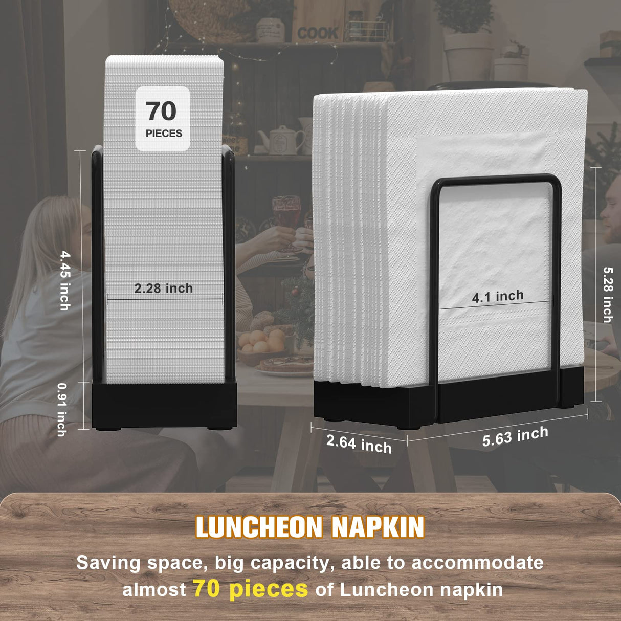 Wican Napkin Holder for Table, Bamboo Iron Standing Napkin Dispenser for Kitchen Dining Farmhouse Cocktail Picnic Bar Rustic Wood Holders for Paper Mail Bills Suitable for All Dining Room Decors Black Wican