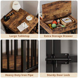 IRONCK Dog Crate Furniture for Small Dogs, Wooden Dog Kennel with Flip Top Drawer, Indoor Pet Crate End Table with Charging Station, Steel-Tube Dog Cage, Rustic Brown IRONCK