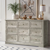LOUVIXA Farmhouse Dresser 9 Drawer, Bedroom Chest of Drawers, Dressers with 9 Drawers, Wooden Dressers for Bedroom, Living Room, Tv Stand, Entryway (Grey-9 Drawers) LOUVIXA
