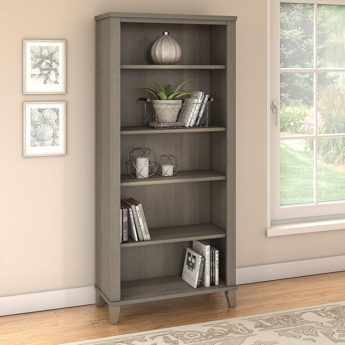 Bush Furniture Somerset 5 Shelf Tall Bookcase in Ash Gray - WoodArtSupply