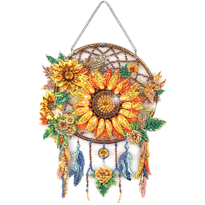 CEOVR Sunflower Diamond Painting Hanging Ornament, Dream Catcher 5D Special Shape Diamond Art, Crafts for Adults DIY Gem Art, Acrylic Home Garden Window Wall Decor with Chain, Box Kit, 6.2×7.8in