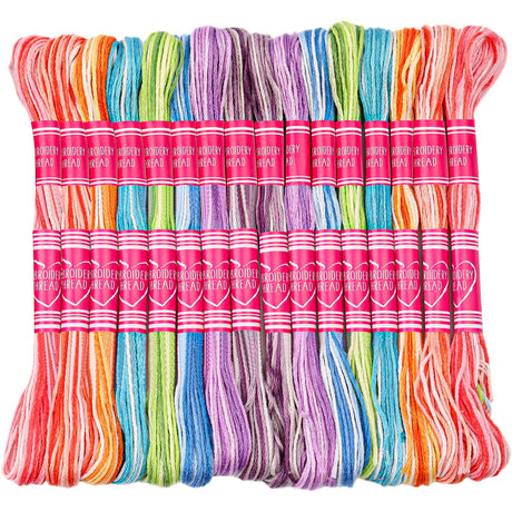 16 Skeins Colorful Series Embroidery Floss, 8m Cotton Cross Stitch Thread, Friendship Bracelet String Including Plastic Floss Bobbins, for DIY Making, Embroidery Crafts Dercuy