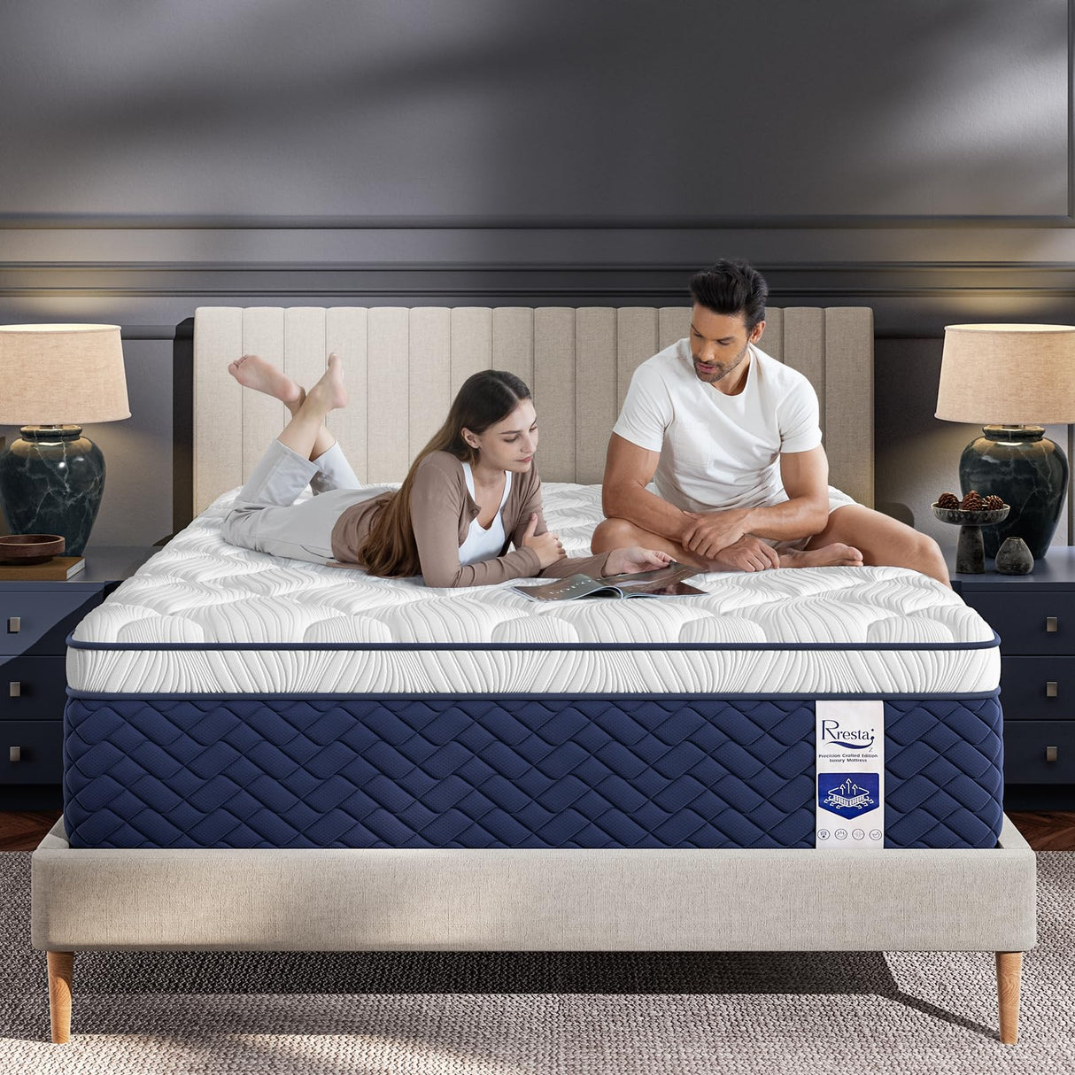 RRESTA Firm King Mattress 14 Inch - Hotel Collection Hybrid Mattress with 5-Zone Support, Luxury Sleep Comfort, Extra Back & Hip Support, Fiberglass-Free, CertiPUR-US Certified, 365-Night Trial RRESTA