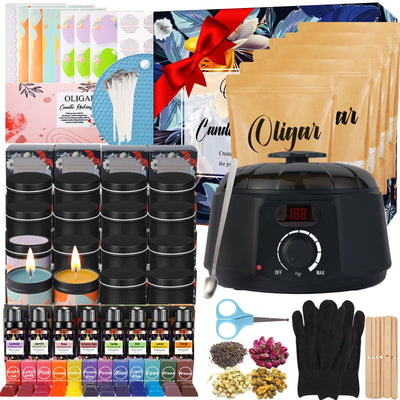 Oligar Complete Candle Making Kit, DIY Candle Making Supplies for Adults,Beginners, Including Bees Wax, Candle Wicks, Dyes, Melting Pot, Rich Scents, Spoon, Candle Jars, Rubber Pads, Decorative Label