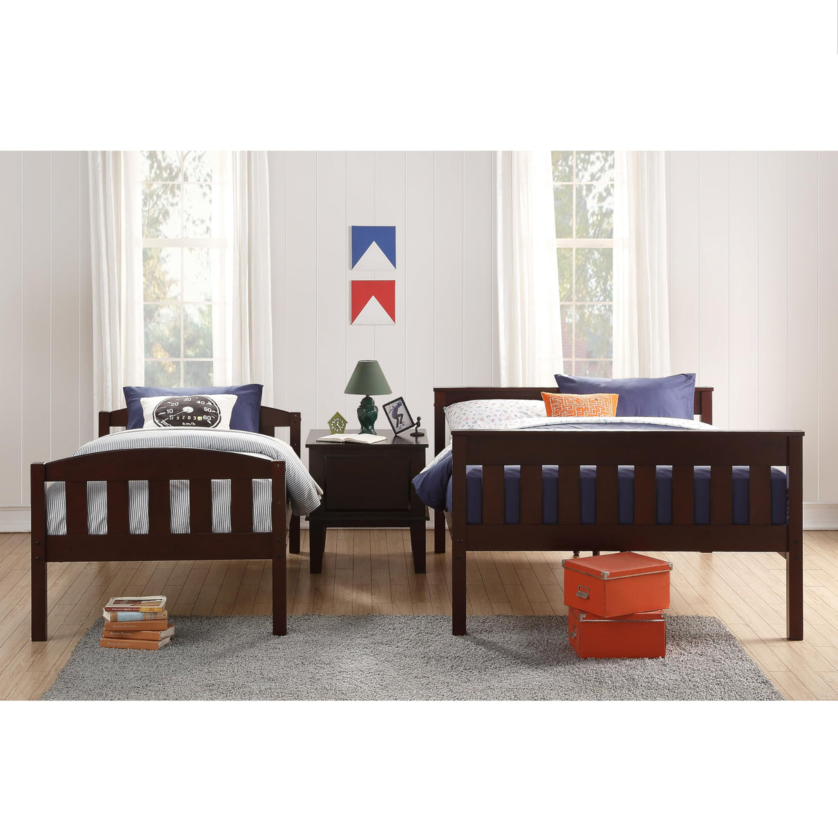 DHP Airlie Espresso Twin-Over-Full Convertible Bunk Bed with Ladder and Guardrails DHP