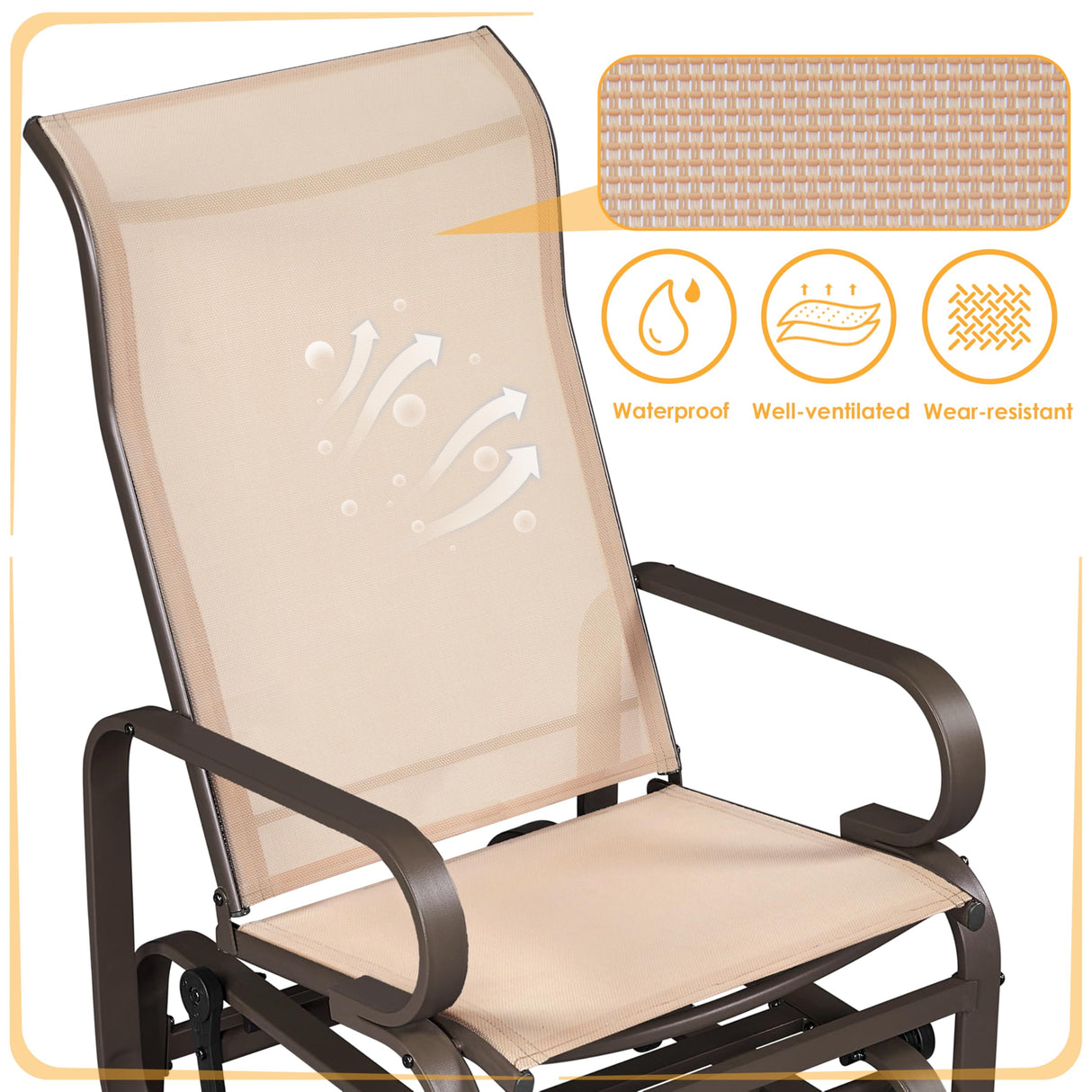 Yaheetech Outdoor Glider Chair, Lounge Rocking Chair with Sling Fabric and Steel Construction, Patio Swing Gliding Chairs for Porch Balcony Backyard, Beige, Set of 2 Yaheetech