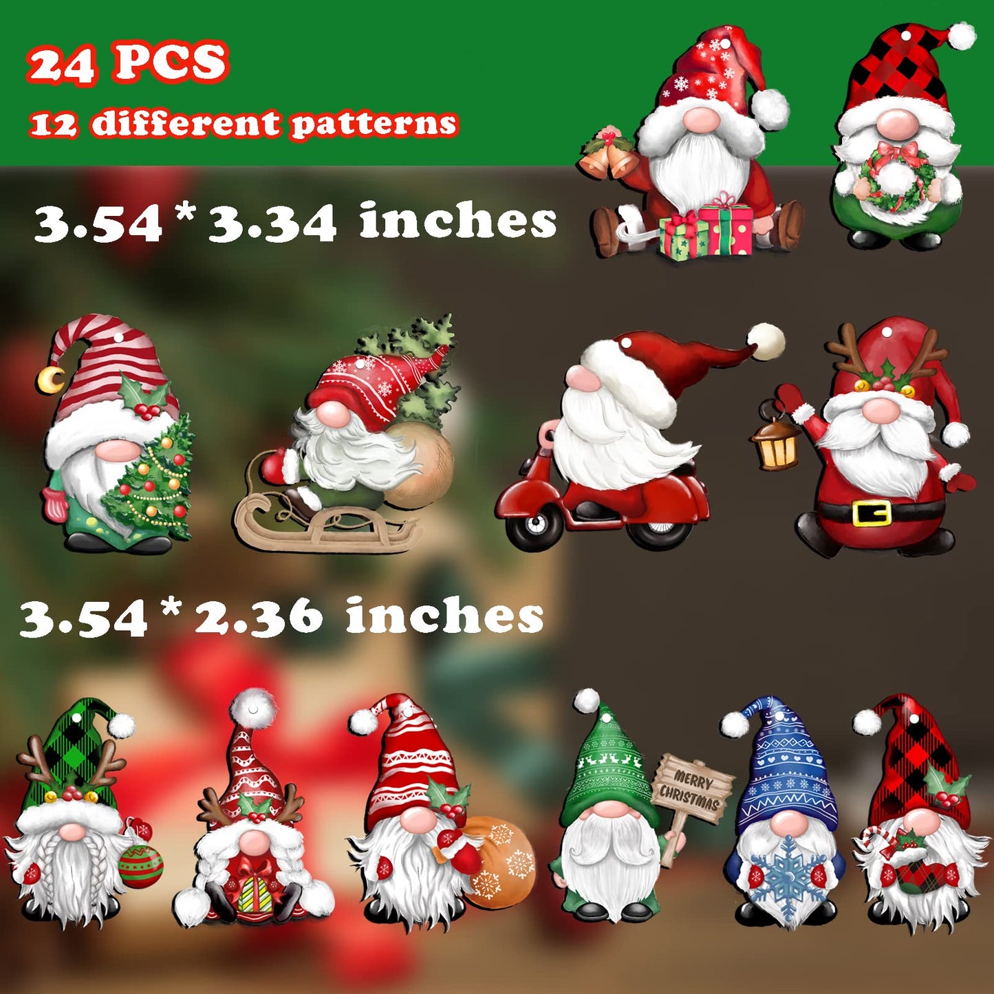 JOPHMO 24 Pieces Christmas Gnome Wooden Hanging Ornaments, Wood Hanging Decor for Christmas Tree Decoration Gnome Santa Doll Wooden Hanging Craft Gnome Elf Party Supplies