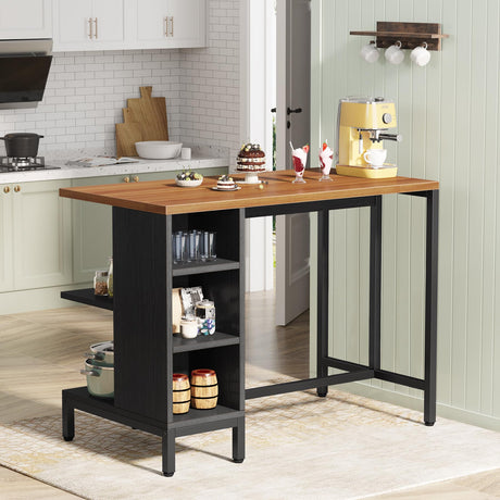 Tribesigns Kitchen Island, Kitchen Shelf Kitchen Bar Table with 5 Open Storage Shelves and Large Worktop, Industrial Butcher Block Island (Stools Not Included) Tribesigns