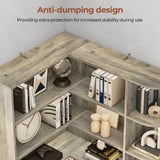 UPOSOJA 7-Shelf Farmhouse Corner Bookshelf with Lockers & Drawers, 71" L-Shaped Large Storage Shelf Display Rack for Bedroom, Living Room, Home Office (Gray) UPOSOJA