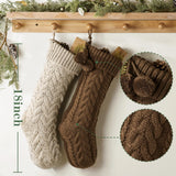Farmhouse Knitted Personalized Christmas Stockings: 6 Pack 18 Inch Earth Tones Christmas Stockings, Rustic Cozy Hanging Xmas Stockings Decorations for Family Holiday Decor, White Beige Brown Pawliss