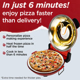 CULINARY CHEF Electric Pizza Oven with Ceramic Stone, Viewing Window, Adjustable Heat Control, Timer and 1200W Baking Power, DIY Homemade Pizzeria, Large 12” Pie Capacity (Red) CULINARY CHEF
