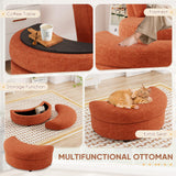 JEEOHEY Oversized Swivel Accent Chair with Half Moon Storage Ottoman, 42" W Chenille Round Swivel Barrel Chair, Modern Upholstered Comfy Single Sofa Armchair for Living Room, Bedroom, Club(Orange) JEEOHEY