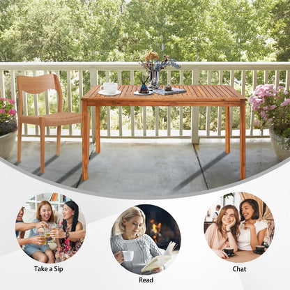 VINGLI Outdoor Dining Table, 57" Acacia Wood Rectangular Table with Umbrella Hole for Deck, Backyard, Lawn, Garden, Indoor - WoodArtSupply