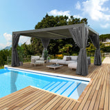 Domi Outdoor Louvered Pergola 12x16FT All Aluminum Structure,Patio Rainproof Pergola with Two Independently Adjustable Roof for Backyard Garden w/Curtains and Netting - Dark Gray domi outdoor living