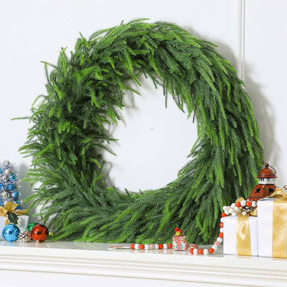 Wavwavw 36" Christmas Norfolk Pine Wreath Extra Large Norfolk Pine Wreath Christmas Wreaths for Front Door Pine Wreath Artificial Green Wreath for Christmas Winter Farmhouse Home Decor