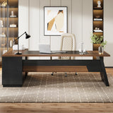 Tribesigns 78" L-Shaped Executive Office Desk, Large Modern Computer Desk with Drawers and Lateral File Cabinet, Business Furniture with Storage Shelves (Light Walnut + Black) Tribesigns