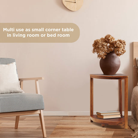 HOLANA 18" Wood Corner Shower Bench & Corner Shower Stool with Storage Shelf - Footrest for Shaving Legs - Bath Step for Small Spaces - Perfect for Indoor or Outdoor (Acacia, 12x12x18) HOLANA