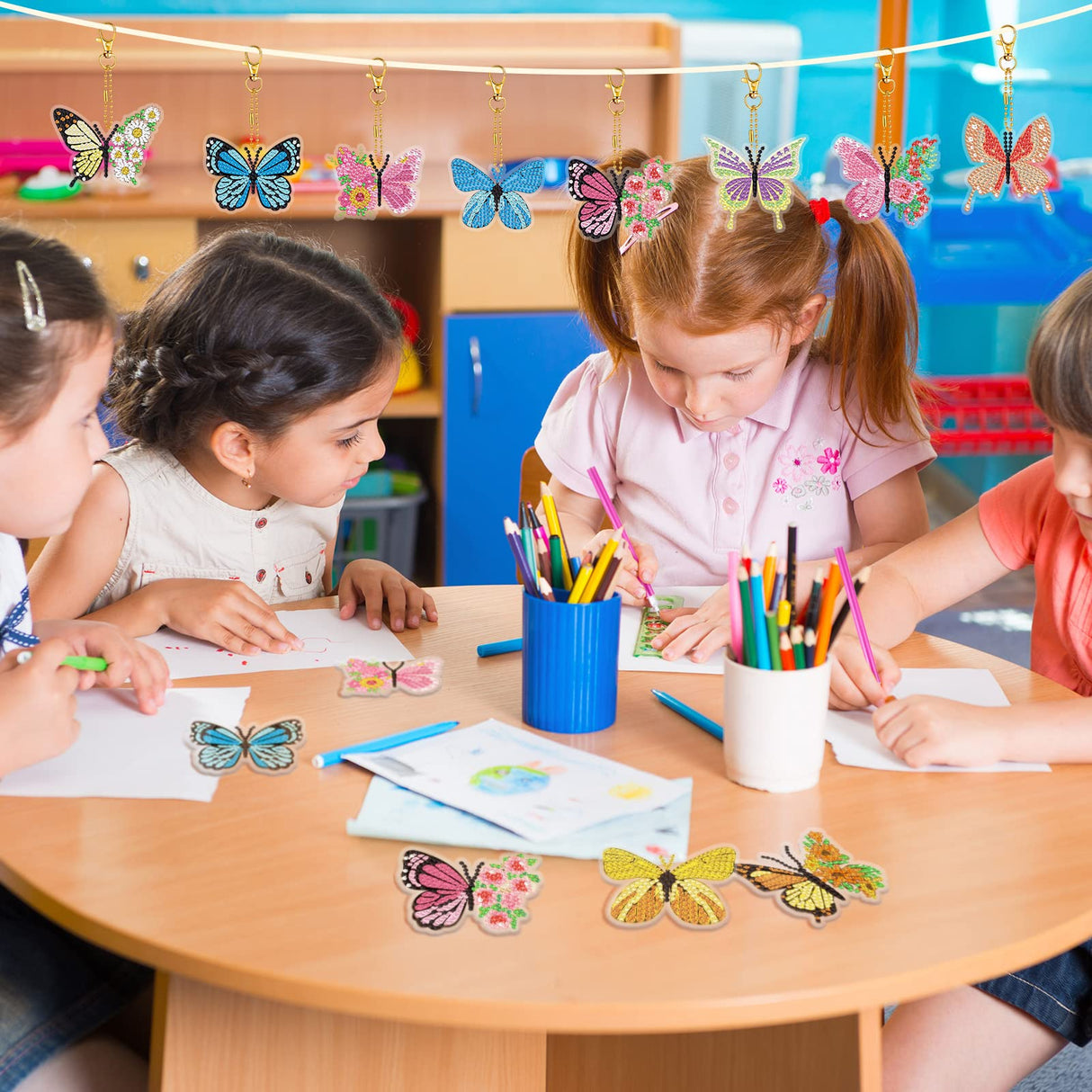 FairySandy 20 Pcs Spring Butterfly Diamond Painting Keychains 5d Flowers Butterflies Diamond Art Keychains Kits for Adults Single Side Floral Key Chain Hanging Ornament for Beginners DIY Crafts Gifts FairySandy