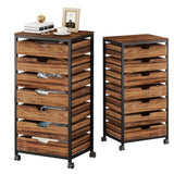 Tribesigns 7 Drawer Chest, Wood Storage Dresser Cabinet with Wheels, Industrial Storage Drawer Organizer Cart for Office Bedroom Entryway (Rustic Brown, 2 PC) Tribesigns
