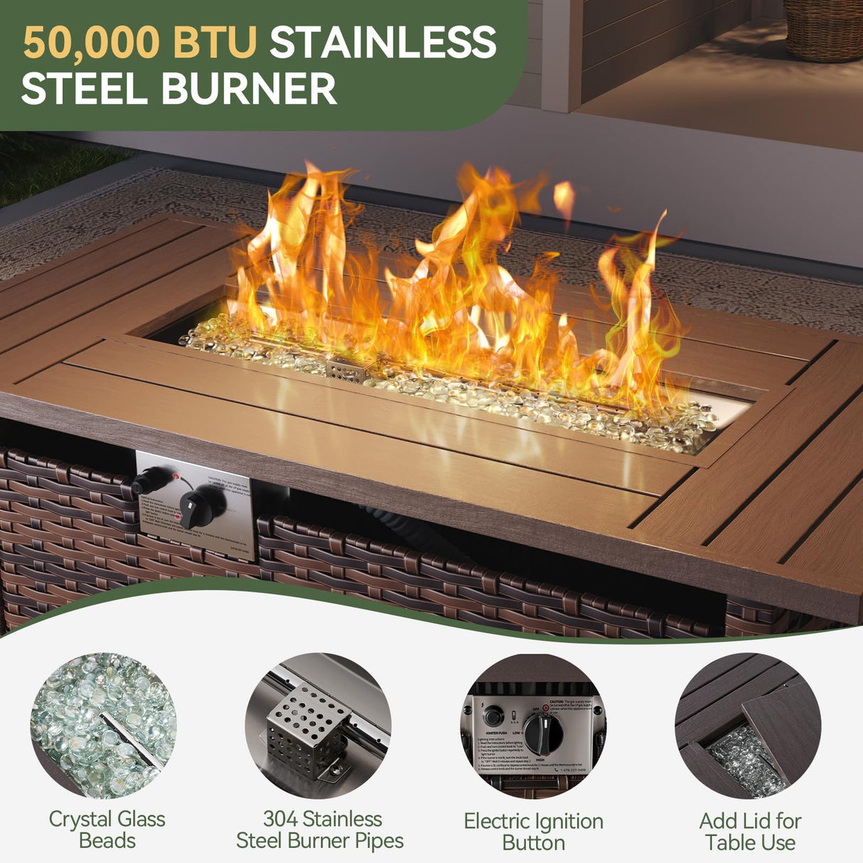 Aoxun Outdoor Patio Furniture Set with 44'' Fire Pit Table, 7 Pcs Outdoor Patio Furniture Sets with 4in Thicken Cushion, Widen Armrests Wicker Outdoor Sectional for Backyard (Waterproof Cover Include) Aoxun