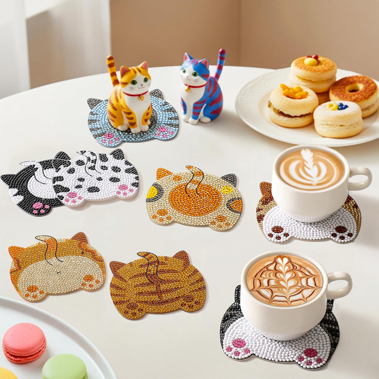 Snuvid Diamond Art Painting Coasters Kits, 8Pcs Cat Butt Coaster with Holder for Adults, Non-Slip DIY Dot Paint Craft Kits, Funny Cat Lover Gifts for Women Snuvid