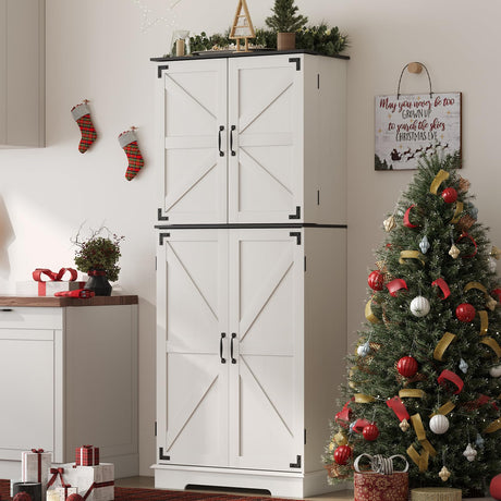 Kitchen Pantry Storage Cabinet 72” Tall, Bathroom Storage Cabinet with 4 Adjustable Shelves and 1 Drawer, Metal Storage Cabinet Freestanding Cupboard for Kitchen, Dining Room, Bathroom (White) Sunny Heart