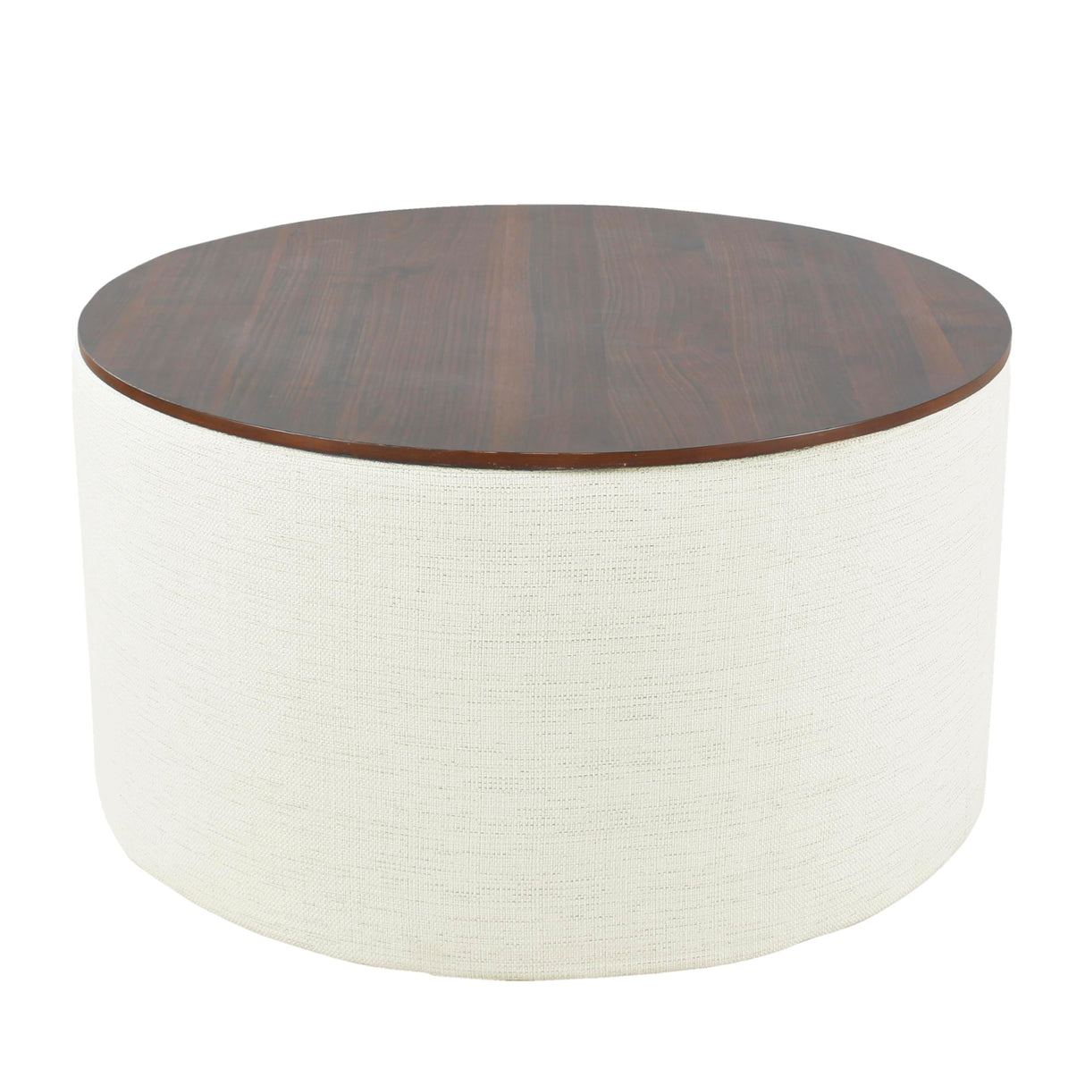 HomePop Modern Fabric Storage Ottoman with Wood Top - Stain-Resistant Cream Woven HomePop