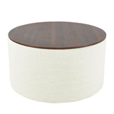 HomePop Modern Fabric Storage Ottoman with Wood Top - Stain-Resistant Cream Woven HomePop