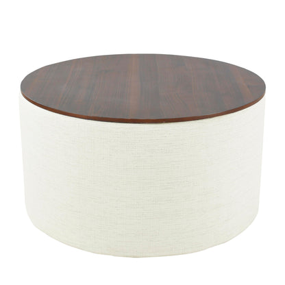 HomePop Modern Fabric Storage Ottoman with Wood Top - Stain-Resistant Cream Woven