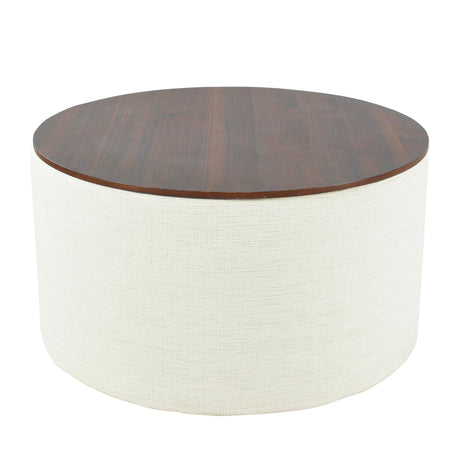 HomePop Modern Fabric Storage Ottoman with Wood Top - Stain-Resistant Cream Woven HomePop