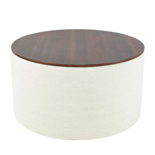 HomePop Modern Fabric Storage Ottoman with Wood Top - Stain-Resistant Cream Woven