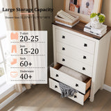 RedLemon Farmhouse 5 Drawer Dresser, 48" Tall Rustic Chest of Drawers, Wood Dresser for Bedroom, Living Room, Hallway, Antique White RedLemon