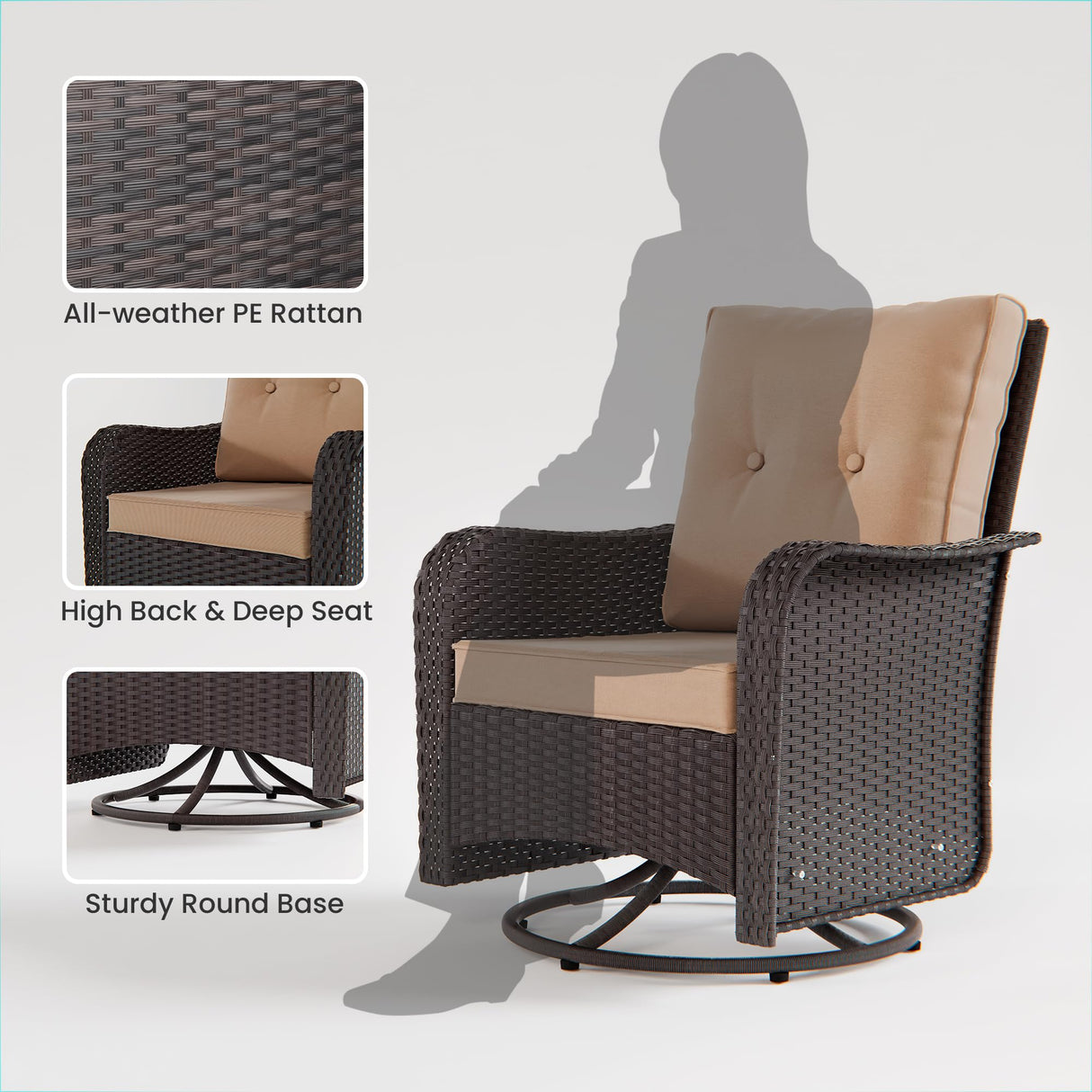 RTDTD 10 Pieces Outdoor Patio Furniture Set Outdoor Furniture Patio Sectional Sofa Conversation Sets w/ETL Approved 45" Gas Outdoor Fire Table & Coffee Table, Swivel Rocking Chair (Brown) RTDTD