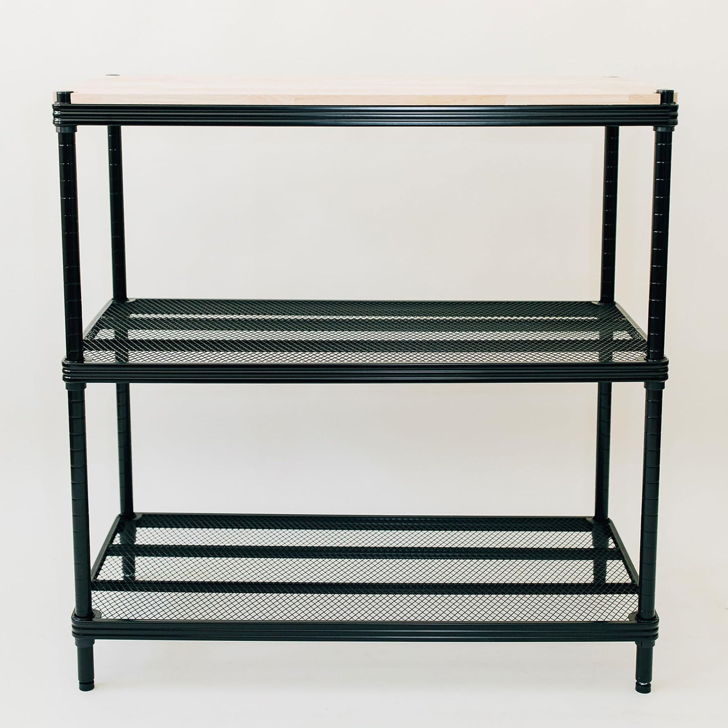 Design Ideas MeshWorks Stainless Metal Mesh Storage Wood Top Workbench Shelving Unit Rack for Garage and Kitchen Storage, Black - WoodArtSupply