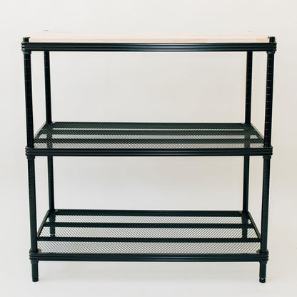 Design Ideas MeshWorks Stainless Metal Mesh Storage Wood Top Workbench Shelving Unit Rack for Garage and Kitchen Storage, Black - WoodArtSupply