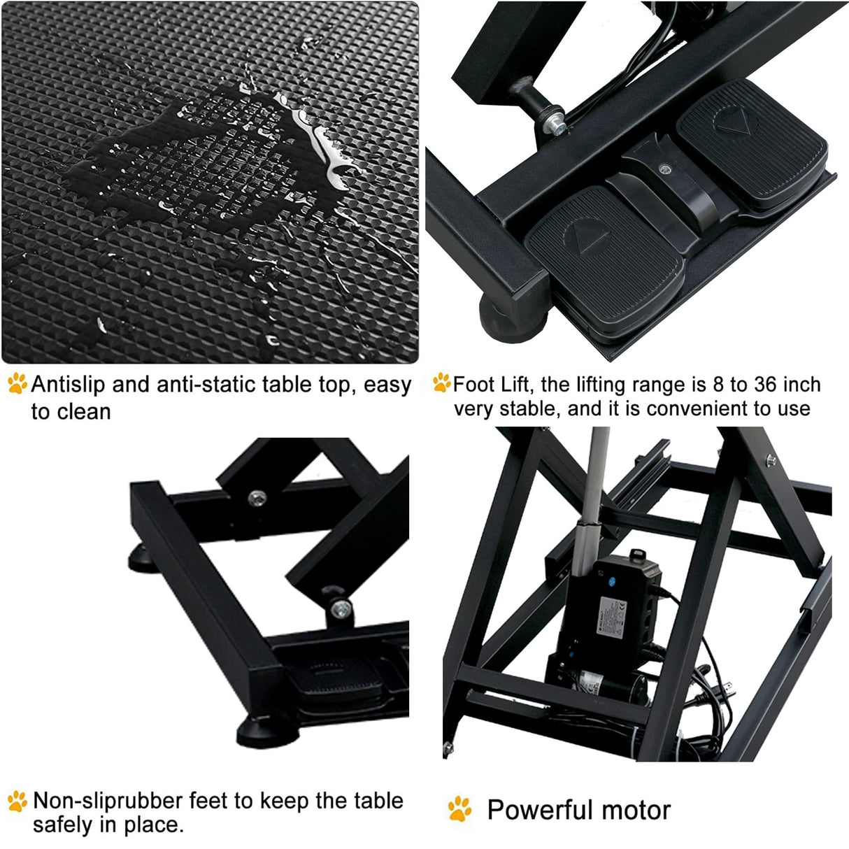 Electric Pet Grooming Table for Large Dogs - Professional Heavy Duty Height Adjustable Pet Grooming Station with Anti Slip Tabletop, Two Nooses & Tool Organizer, Maximum Capacity Up to 250 lbs Black Hipet