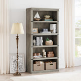 GarveeHome 5 Tier Farmhouse Bookcase, 67.4" Tall Book Shelf with Storage, Wooden Bookshelves 5 Shelf Display Shelvesfor Home Office, Living Room, Bed Room (Grey, 67.4" H x 31.5" W x 12.8" D) GarveeHome