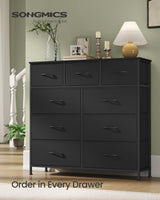 SONGMICS Dresser for Bedroom, Chest of Drawers, Steel, MDF, 9 Non-Woven Fabric Drawers, Storage Organizer Unit, Closet, Entryway, Ink Black and Ebony Black LGS324B01S SONGMICS