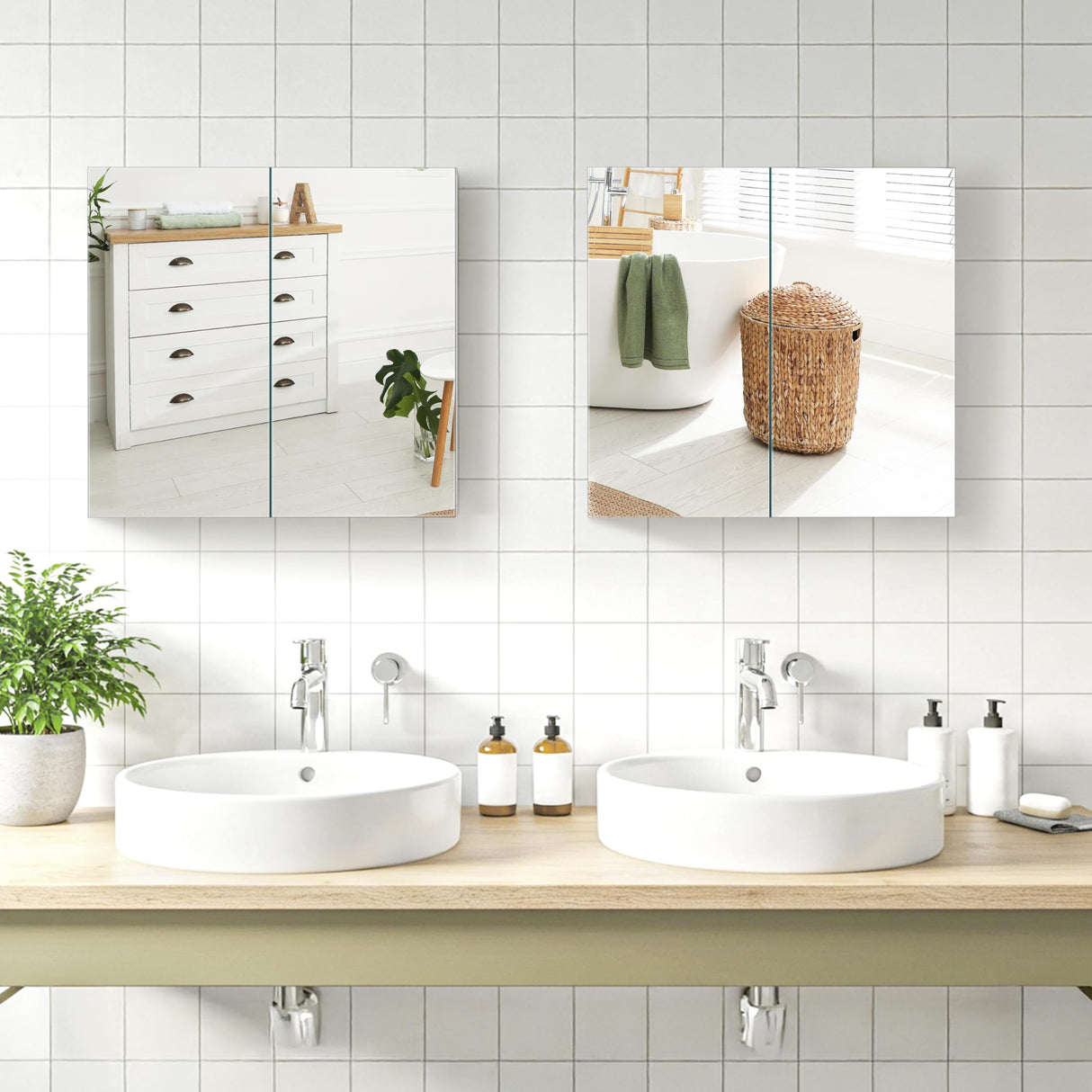 Yaheetech Bathroom Mirror Cabinet, Medicine Cabinet with 2 Frameless Mirrored Doors, Wall-Mounted Storage Cupboard with Adjustable Shelf for Living Room, Laundry Room, Mudroom Yaheetech