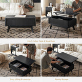 mopio Brooklyn Coffee Table, Lift Top Coffee Tables for Living Room, Mid Century, Modern Farmhouse Center Table with Lifting Top & Hidden Storage, Fluted Panel, Rising Pull Up Dining Table (Black Oak) mopio