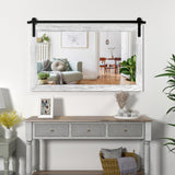 COGOOD Farmhouse Barn Door Mirror - 41" x 26" Rustic Wood Framed Wall Mirror for Bathroom, Living Room, Bedroom Wall Decor (White) COGOOD