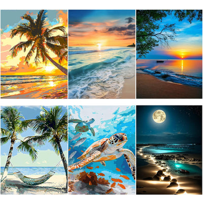 6 Pack Diamond Painting Kits for Adults, Beach Sea Turtle Diamond Art Kits for Beginners, DIY Full Drill 5D Paint with Diamond Kits for Home Wall Decor 12 X 16 inch