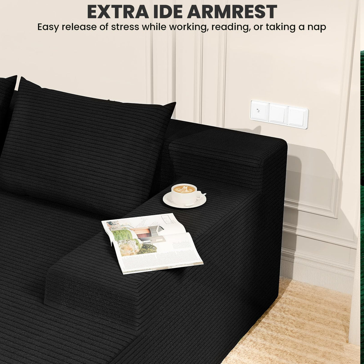 LEVELEVE 106" Cloud Sectional Couch with Deep Seat，Modern Modular Sofa with L-Shape Chaise，No Assembly Required, Upholstered Couches for Living Room Bedroom(Black,Right Facing Chaise) LEVELEVE