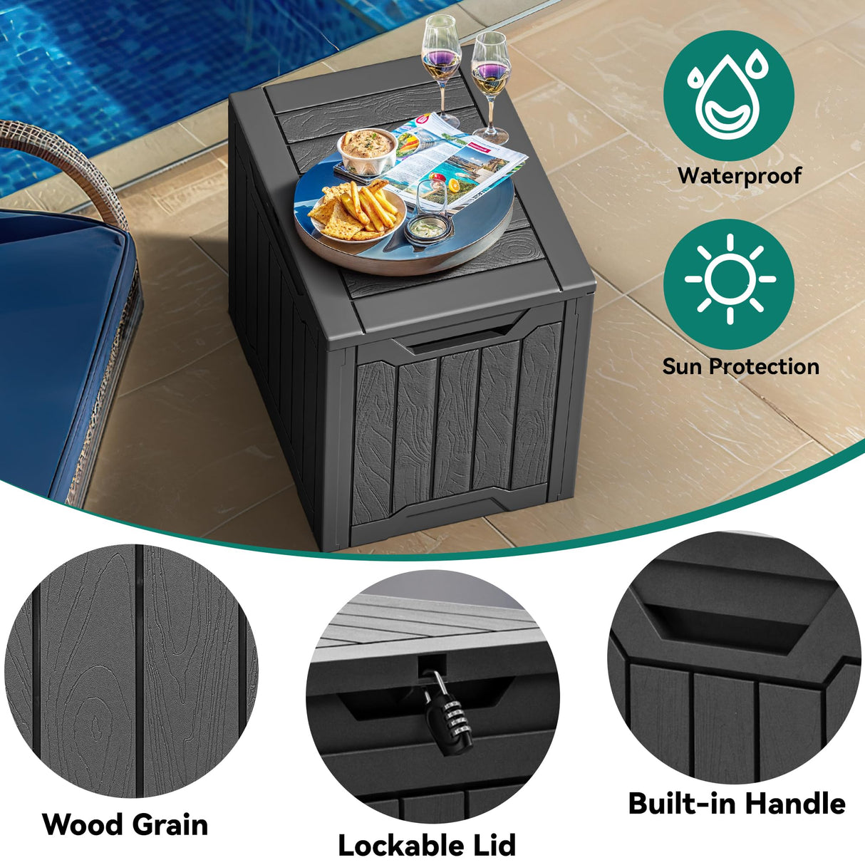 YITAHOME 31 Gallon Outdoor Storage Box, Resin Deck Box and Waterproof Package Delivery Box for Gardening Tools, Pool Supplies, Patio Furniture, Lockable, Black YITAHOME