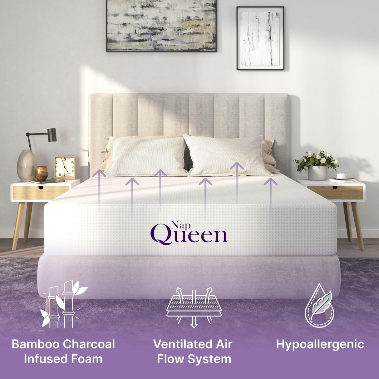 NapQueen 8 Inch Twin Size Mattress, Bamboo Charcoal Memory Foam Mattress, Bed in a Box NapQueen