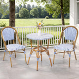 3 Piece French Wicker Bistro Set, Patio Bistro Set with Table and 2 Dining Chairs, All Weather ‎Outdoor ‎Bistro Set with Aluminum Frame, Outdoor Patio Set for Patio Porch Cafes Yard, Navy and White Dovov