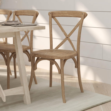 Merrick Lane Bardstown X-Back Bistro Style Wooden Dining Chair for Kitchens and Dining Rooms, High-Back Wood Stackable Kitchen Chair, Natural with White Grain Merrick Lane